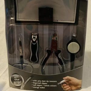 New Easy Hold by Trim Manicure Set Gray and Black 4 Piece Set Storage Case